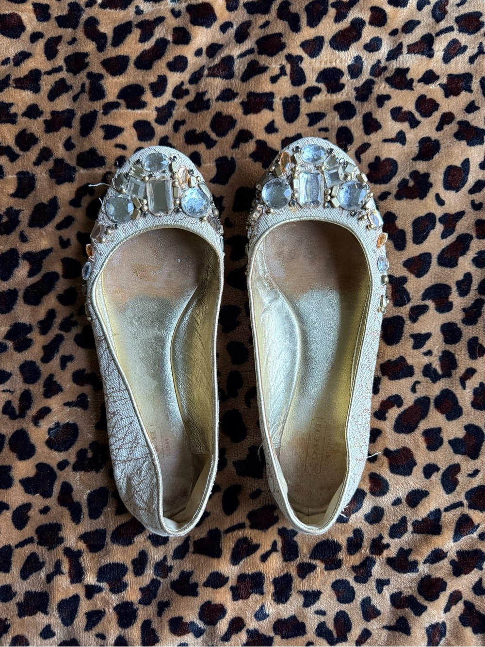 Embellished Coach Gold Ballet Flats - Women's